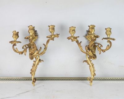 pair of antique brass wall sconces with birds and flowers