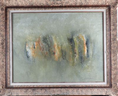 une peinture à l'huile représentant un groupe de poissons nageant dans un étang