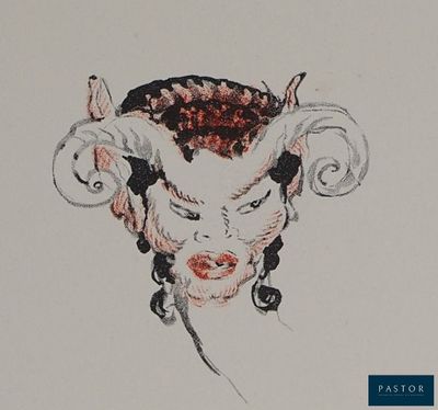 un dessin représentant une femme avec des cornes sur la tête