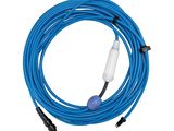 a close up of a blue cable with a white plug