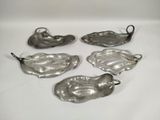 six silver plated dishes with handles and handles