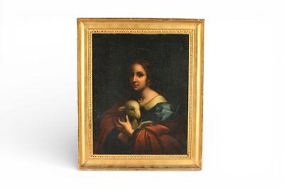 ECOLE du XIXème dans le goût de Carlo DOLCI. "Sainte Agnès",…