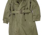 an image of a green trench coat with a belt on a white background