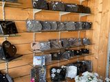 many different types of purses on display in a store