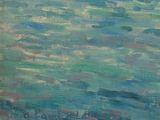 an oil painting of a boat in a body of water