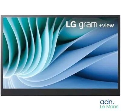 a close up of a monitor on a white background with the words lg gram view