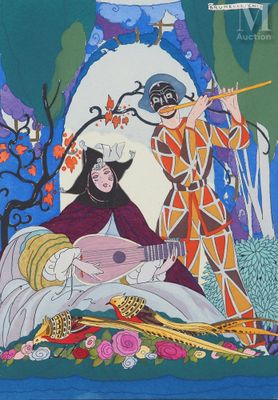 une image représentant un tableau où l'on voit un homme et une femme jouant d'un instrument