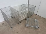 three wire baskets are stacked on top of each other in a room