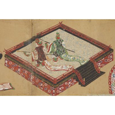 an image of a painting of a man and a woman sitting on a rug