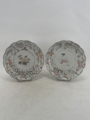 pair of antique porcelain plates with floral decoration