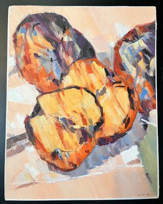 Jean Le Merdy (1928-2015), "les pommes", acrylique sur papie…