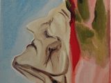an image of a painting of a woman ' s face with a flower in her hair
