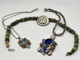 necklace and earring set with turquoise, red, and green beads