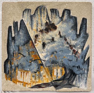 une peinture représentant un oiseau perché sur une feuille de papier