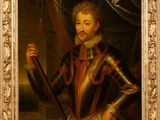 portrait d'un homme en armure tenant une épée et un bouclier
