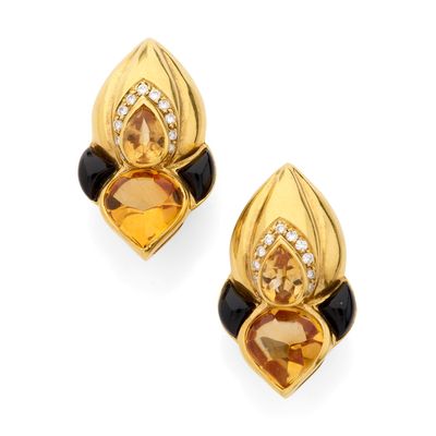 paire de boucles d'oreilles en citrine et diamants