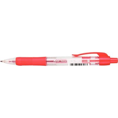 a close up of a red pen on a white background