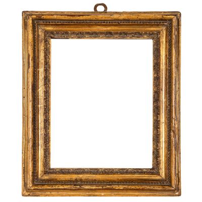 un cadre photo en vieil or sur fond blanc