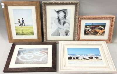 quatre photos encadrées représentant une femme et une vache dans un champ