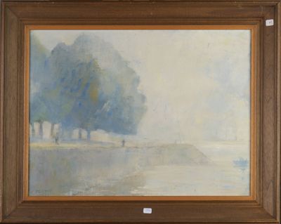 une image représentant un tableau montrant des arbres dans un champ au bord de l'eau