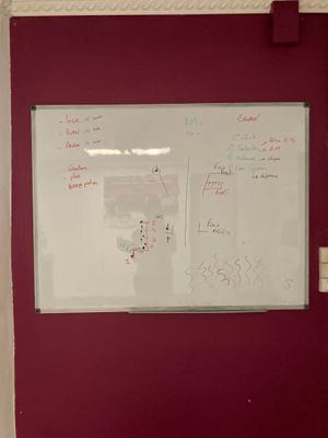 un tableau blanc accroché au mur de la pièce