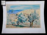 une image représentant une aquarelle représentant une vue d'un village