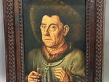 un vieux tableau représentant un homme tenant une pipe à la main