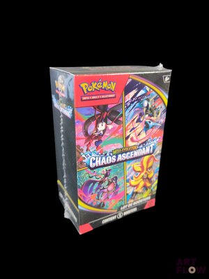 pokemon trading card game box with a black background and a red and white box