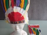 une coiffe blanche ornée de plumes colorées