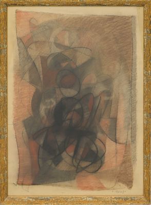 an image of a painting of a black and red abstract figure