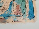 a drawing of a woman in a blue dress