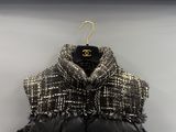 chanel black and white tweed vest with fringe trim