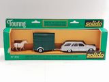 boxed picture of a toy car and a horse in a box
