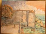 une photo d'un tableau représentant un château accroché au mur