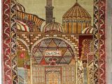 a rug with a picture of a building on it