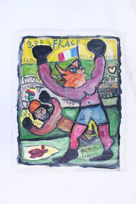 a picture of a painting of a man with boxing gloves