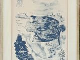 an image of a blue and white drawing of a turtle