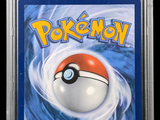 the pokemon news card is in a plastic holder on a black background