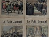 several pages of french newspapers with pictures of people in a hospital