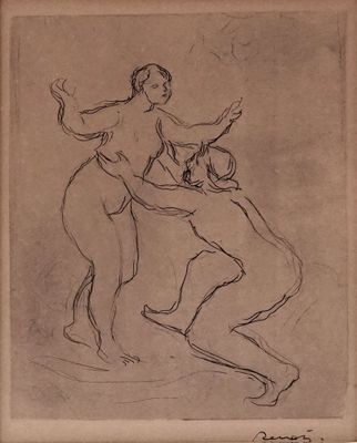 un vieux dessin représentant une femme et un homme à cheval