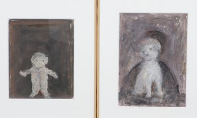 deux tableaux représentant un enfant et un ours en peluche