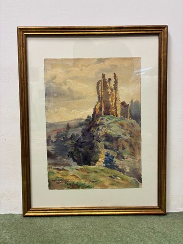 Blanche Odin (1865-1957) « Les ruines de Crozant ». Aquarelle. Si