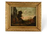 une peinture représentant une peinture d'un homme et d'une femme dans un paysage