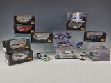 a lot of toy cars that are in a display case