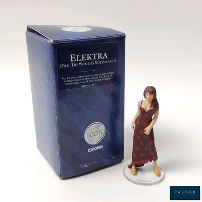 a figurine of a woman in a red dress next to a blue box