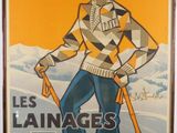 painting of a man on skis in a yellow and black sweater