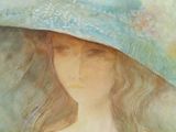 a painting of a woman wearing a hat with flowers on it