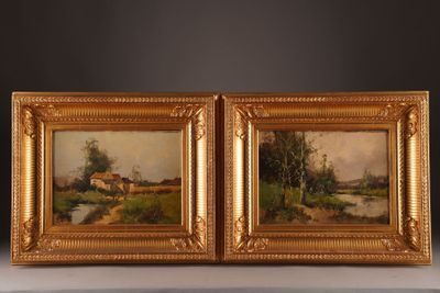 pair of 19th century french oil on canvas landscapes