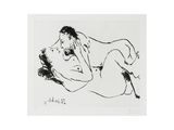 a black and white drawing of a woman laying on her stomach