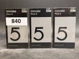 three boxes of black and white fire extinguisors with numbers on them